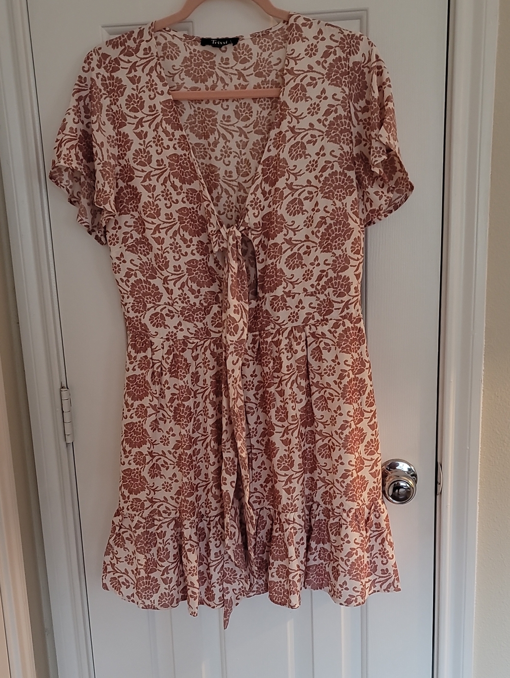 Trixxi Floral Cream Mini Dress with Rust Floral Print Sz XL